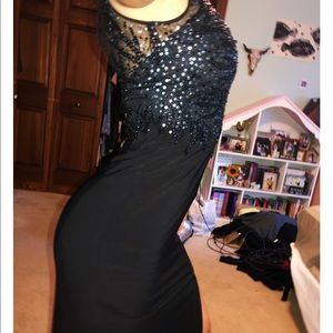 Caché long black sequined dress. Prom or Gown
